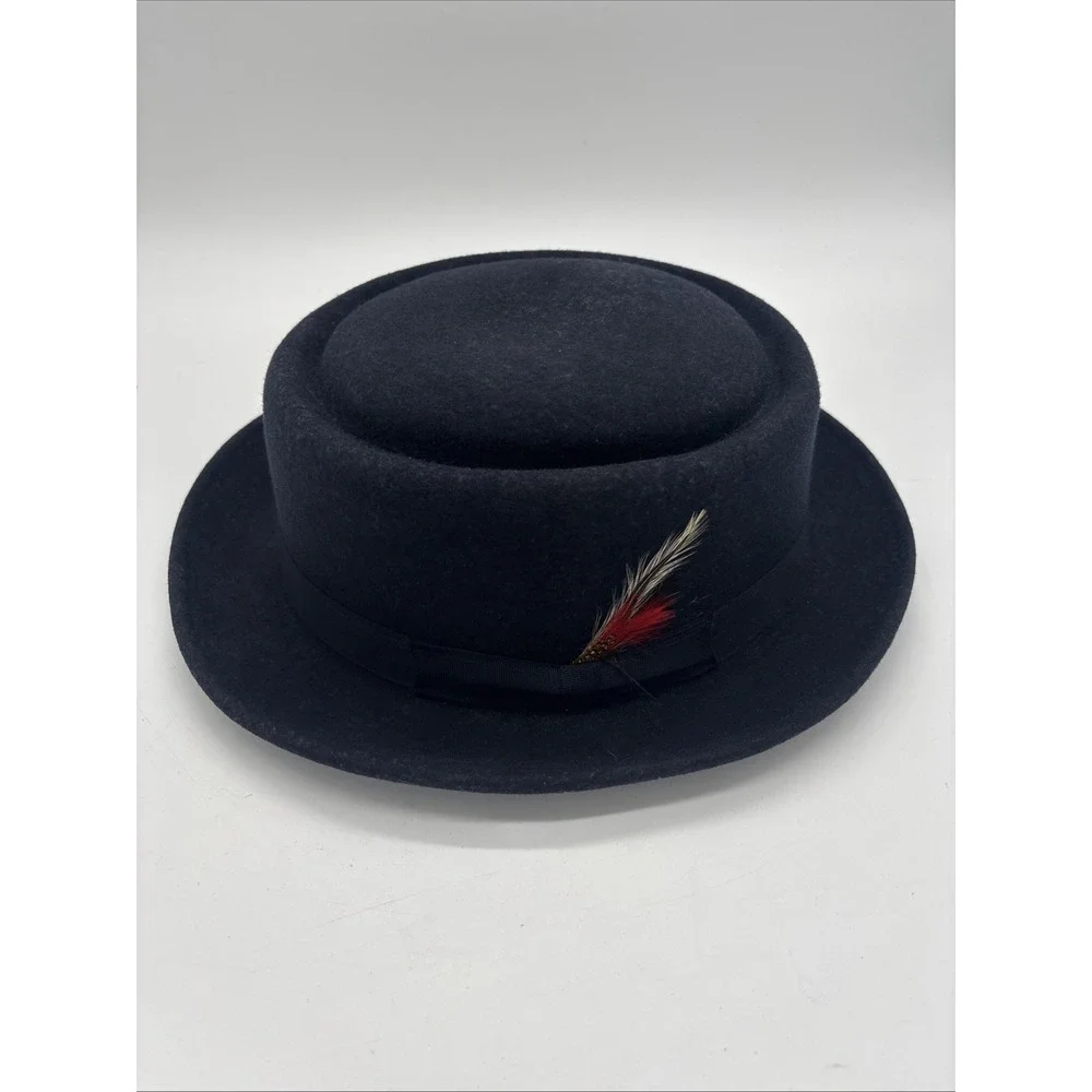 Vintage Pork Pie Fedora Hat By Capas  Design Navy Blue